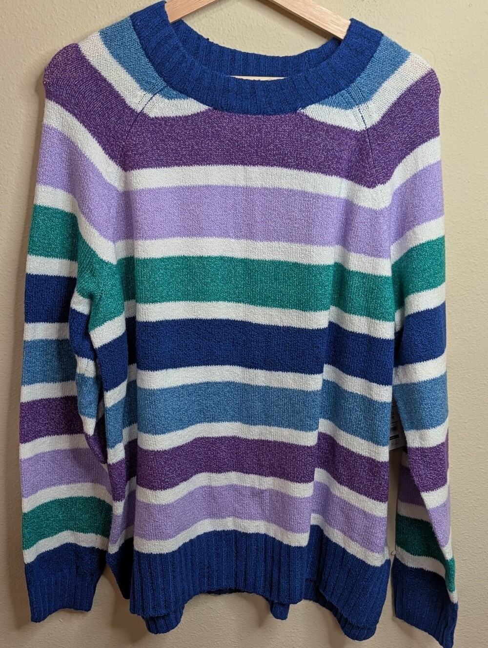 NWT Time and Tru Striped Knit Sweater XXL (20) Blue Purple Teal Colorblock